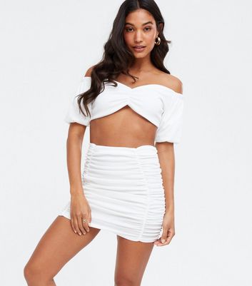 Pink Vanilla White Ruched Crop Top and ...